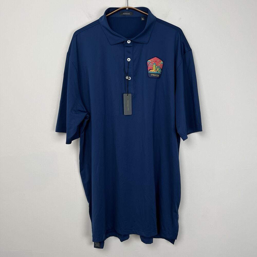 Turtleson Men’s XL Palmer Solid Performance Polo Golf Shirt Blue Logo Croatia